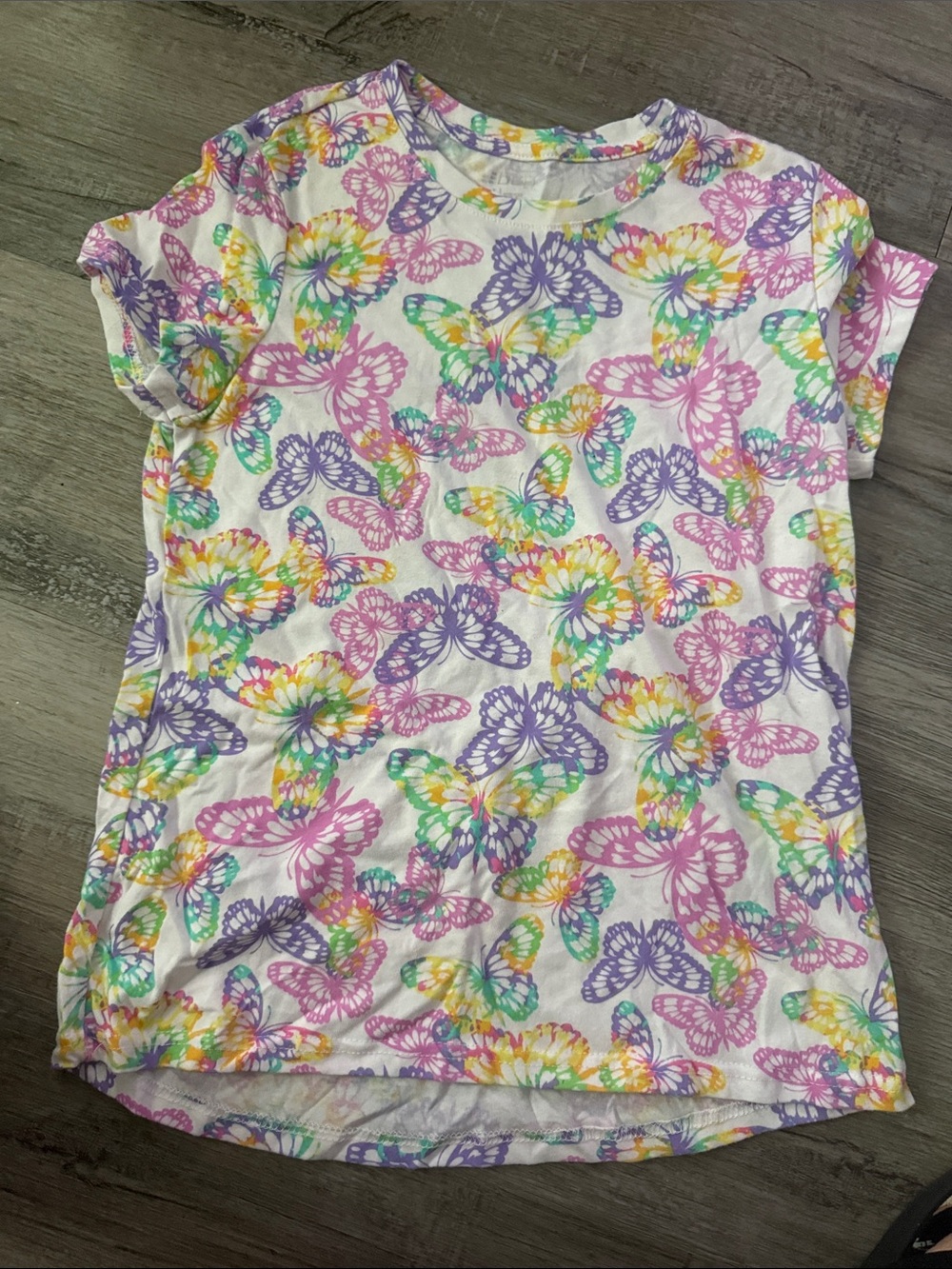 bcg White Tee with Pink, Purple and Multicolor Butterfly Print